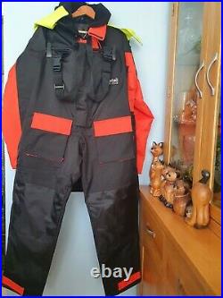 Mustad Viking Men's Two Piece Flotation Suit. Size L. Black/orange. New