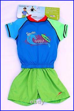 NWT Speedo UV 2pc UPF 50+ Polywog Floatation Suit Kids boys size M/L blue/green